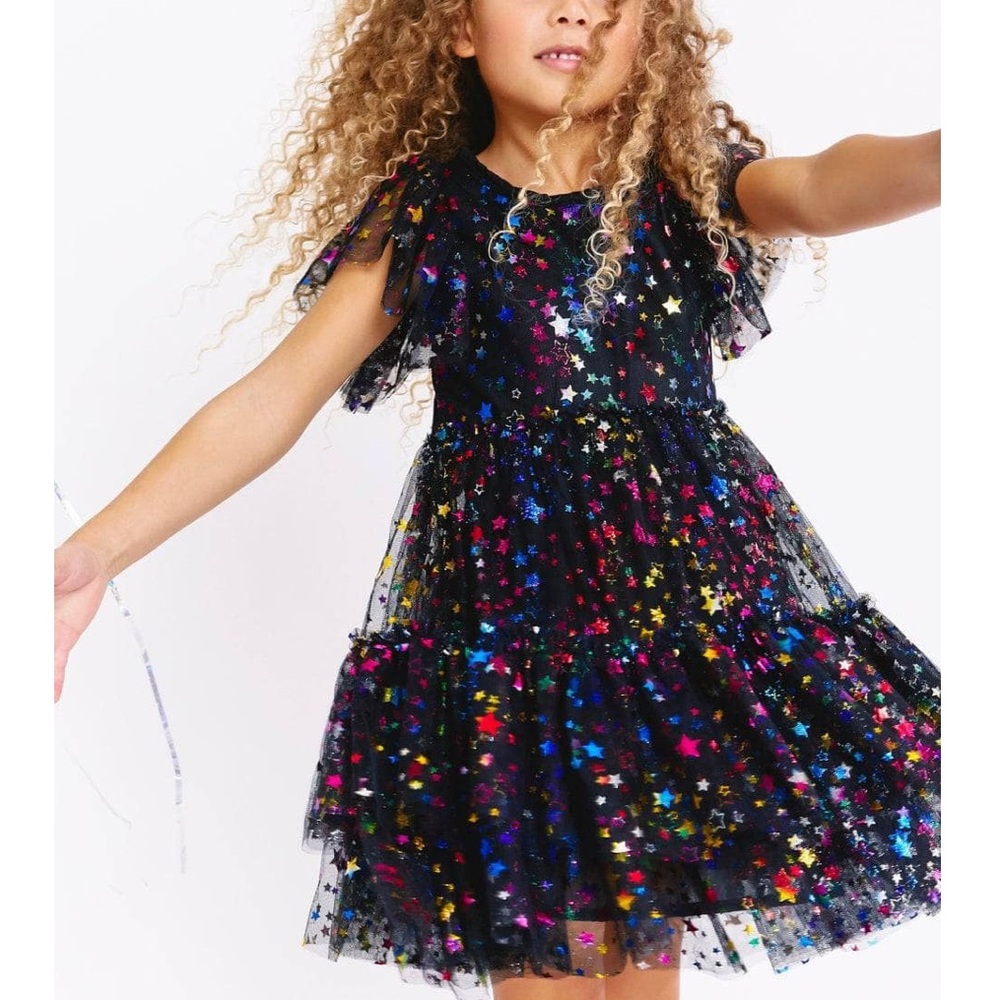 LOLA + THE BOYS

Shining Rainbow Star Tulle Dress, Black — 8